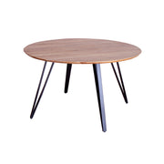 GHomeUK Acacia Wood Natural Finish Round Dining Table with Black Metal Legs - NIP